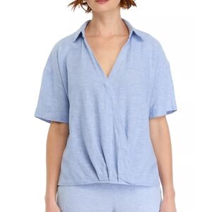 NWT Women's Wrap Twist Blouse Top In Chambray Crossdye Size Medium